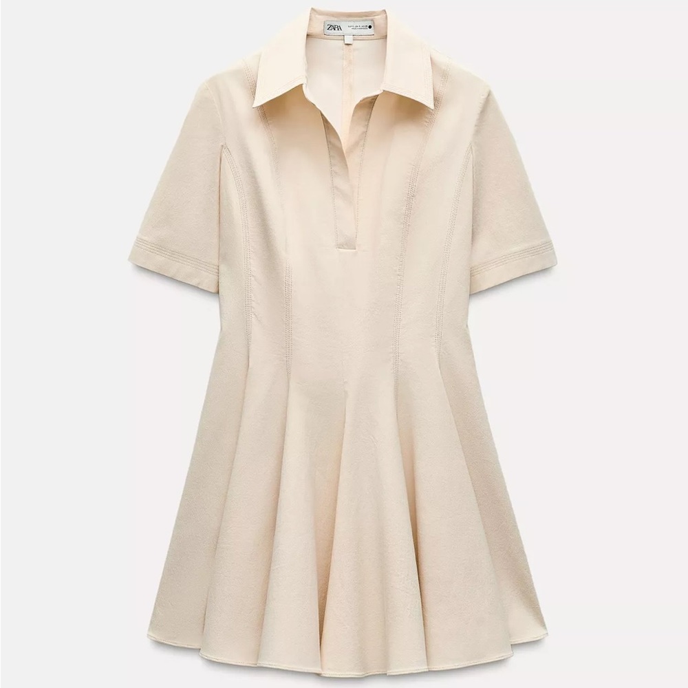 Zara Cream Polo Fit-and-Flare Mini Dress